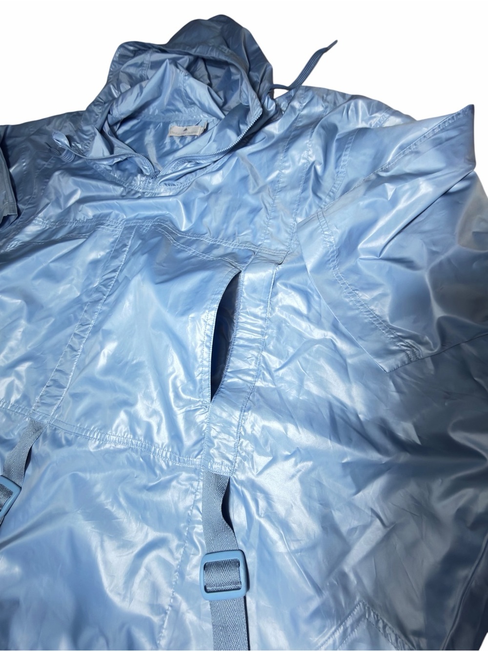 Stella McCartney X Adidas  Baby Blue Windbreaker Poncho with Pockets Hooded M - Picture 12 of 15